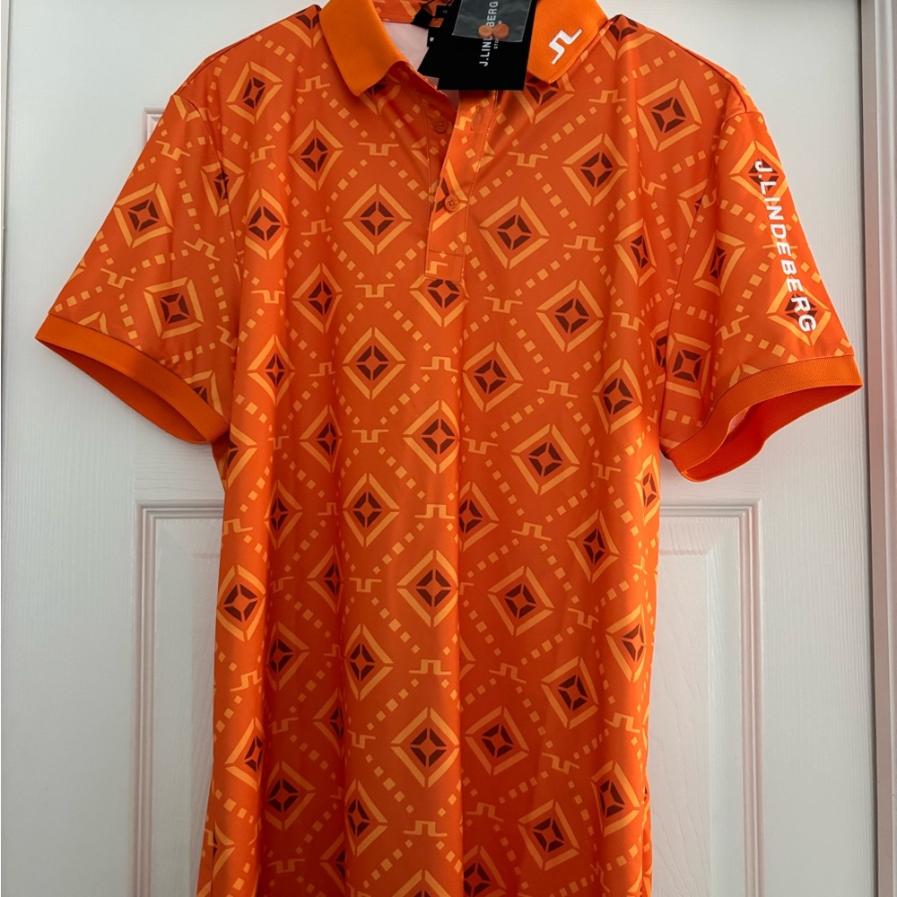 NWT Tour Tech Regular Fit J.Lindeberg Men's Vibrant Orange Diamond Polo